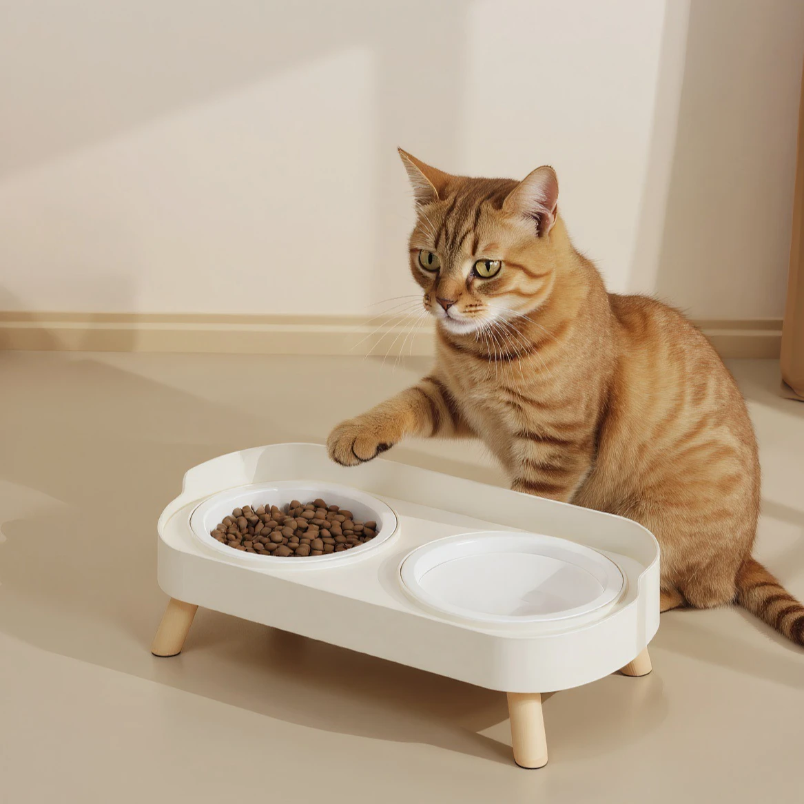 Double Pet Bowl No Spill Food Water Feeder with Stand Neck Support for Cats Dogs Anti Knock Anti Slip Elevated Design — image 1
