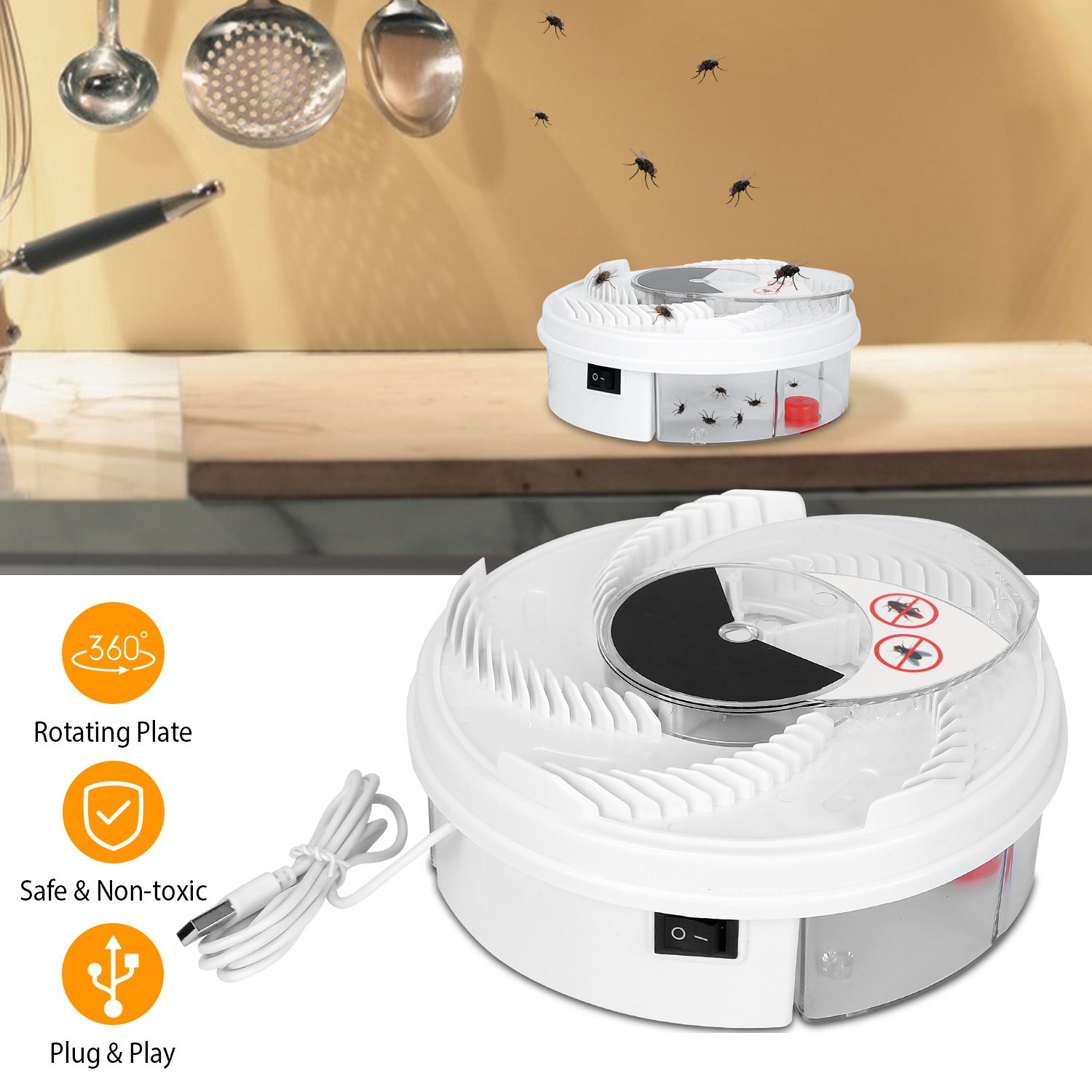 Presa Eléctrica Automática de Moscas con Brazo Rotativo, Repelente de Insectos para Hogar y Restaurante — imagen 1