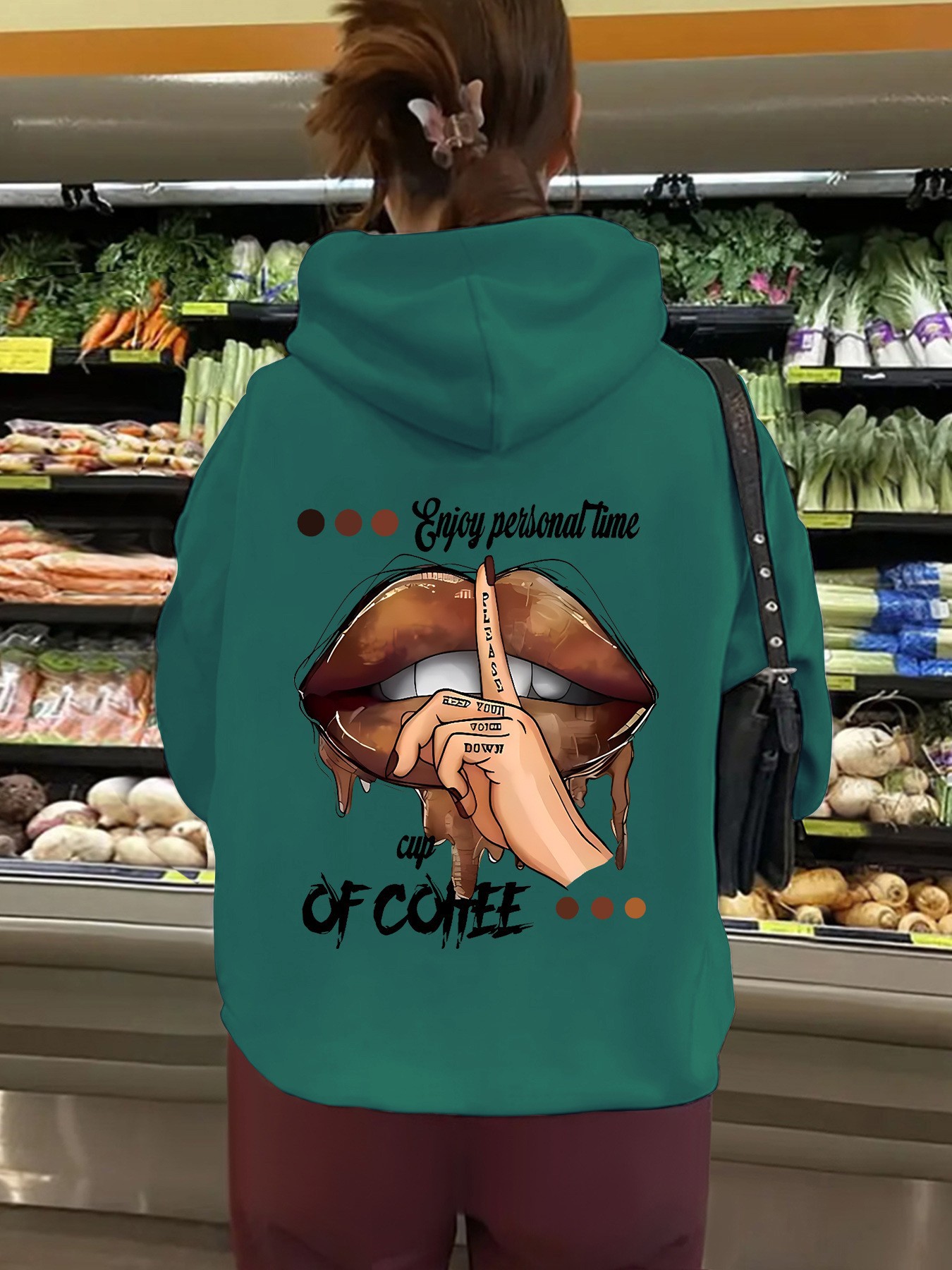 Women's Hooded Long Sleeve Fleece Sweatshirt with Kangaroo Pocket and Print Design — image 8