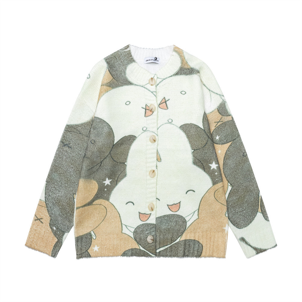Cartoon cat digital full print contrasting cardigan — image 7
