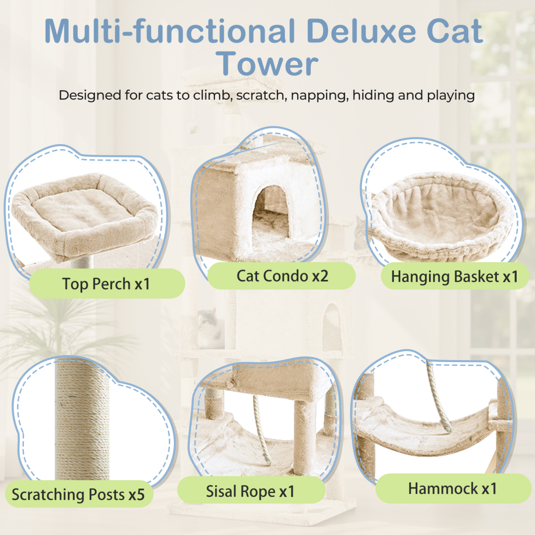 Torre para Gatos de Gran Tamaño, Plataforma Multigato con Hammock y Casa para Gatos Individuales — imagen 2