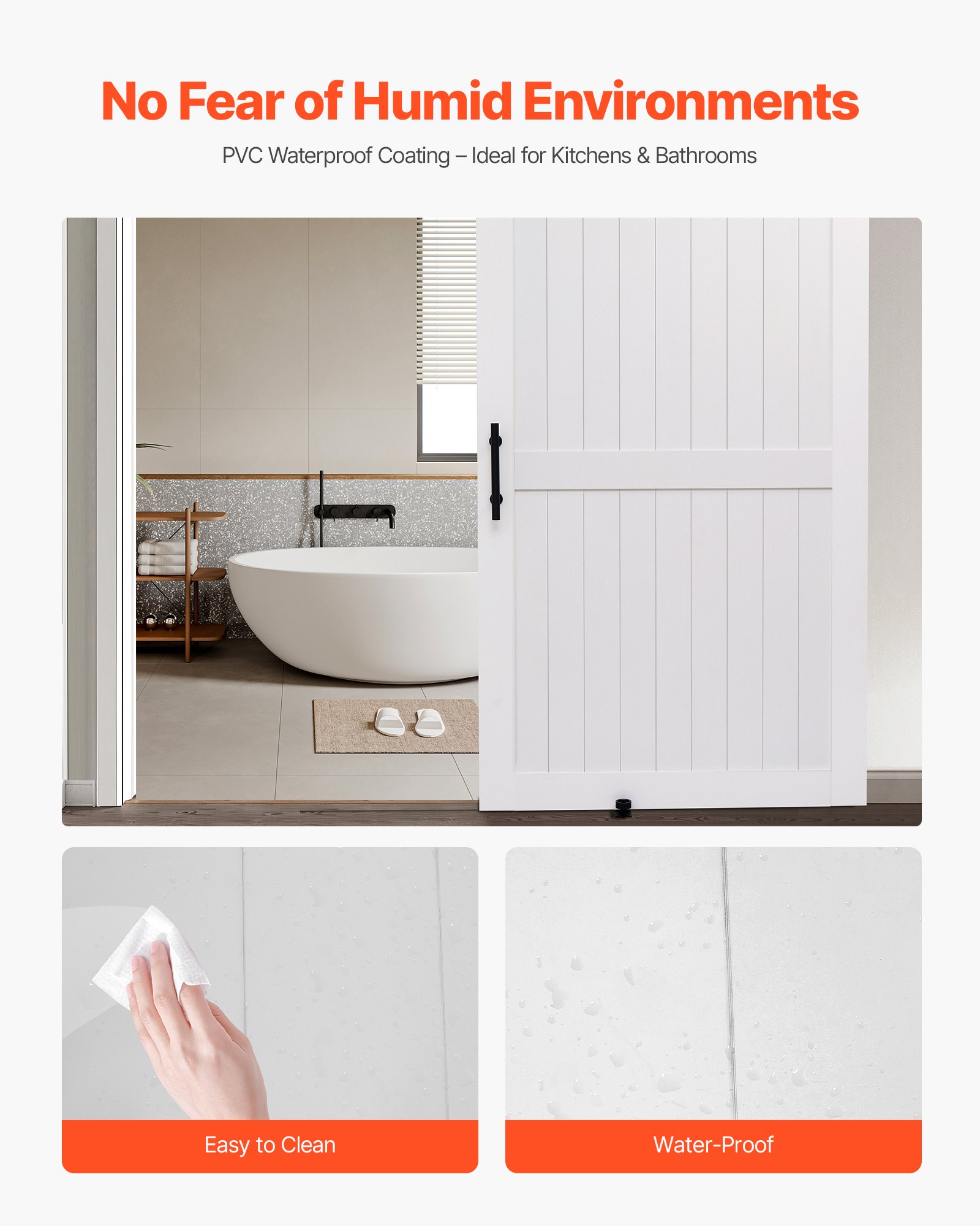 Sliding Barn Door, 48 X 84 Inch, High-Strength MDF Panel, Barn Door With Hardware Kit, Water-Proof PVC Surface, Easy To Install, H-Frame, Smoothly And Quietly Sliding For Living Room, Bathroom — imagen 4