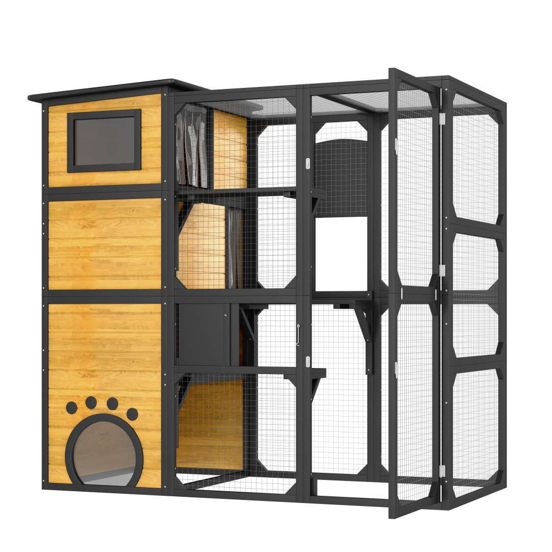 GO Large Cat Catio 4 Tiers Cat Enclosure For Outdoor, Cat House Weatherproof Attached To Window For Multiple Cats With Platforms And Resting Rooms, Brown — image 3