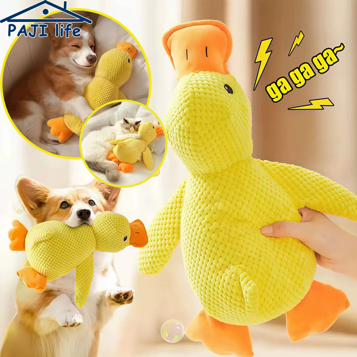 Duck dog toy plush chew resistant durable dog toy with quacking sound teeth grinding relief soft companion for small large dog — image 1