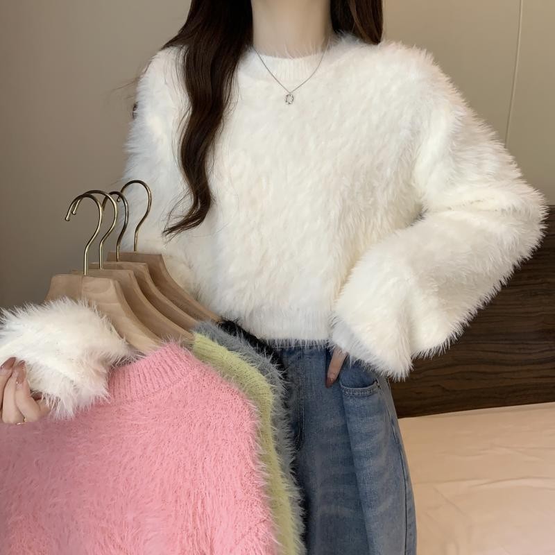 Women's Short Soft Faux Mink Plush Sweater Jacket - Knit Top — image 3