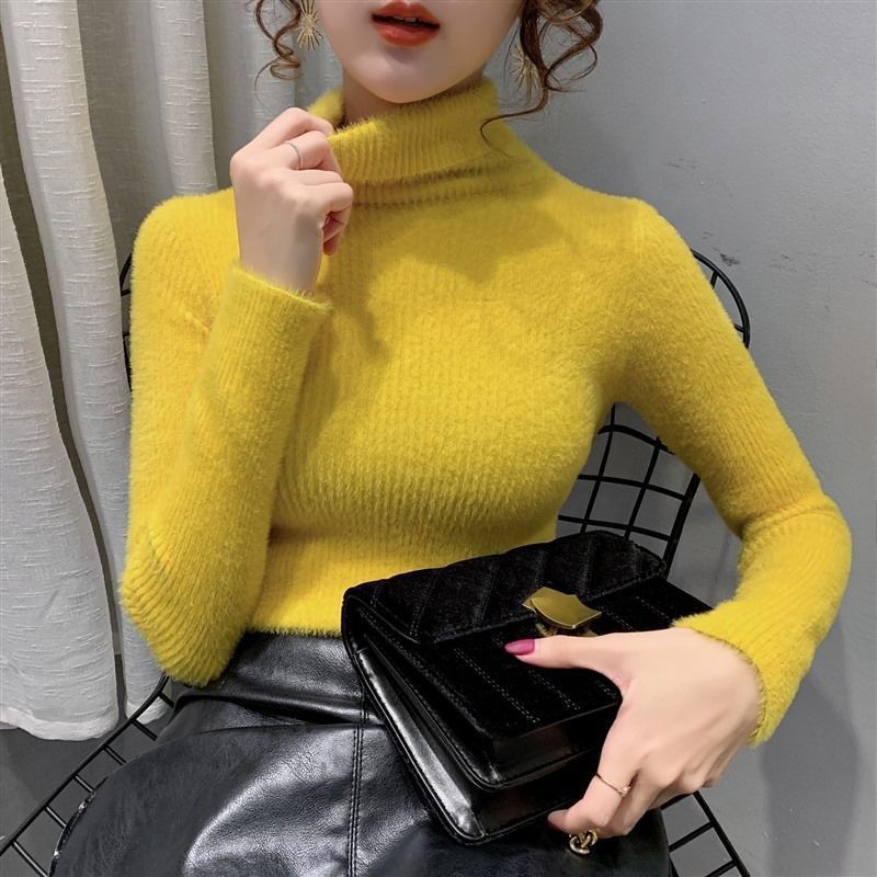 Women's Long Sleeve High Neck Slim Fit Thickened Faux Mink Knit Sweater — image 10