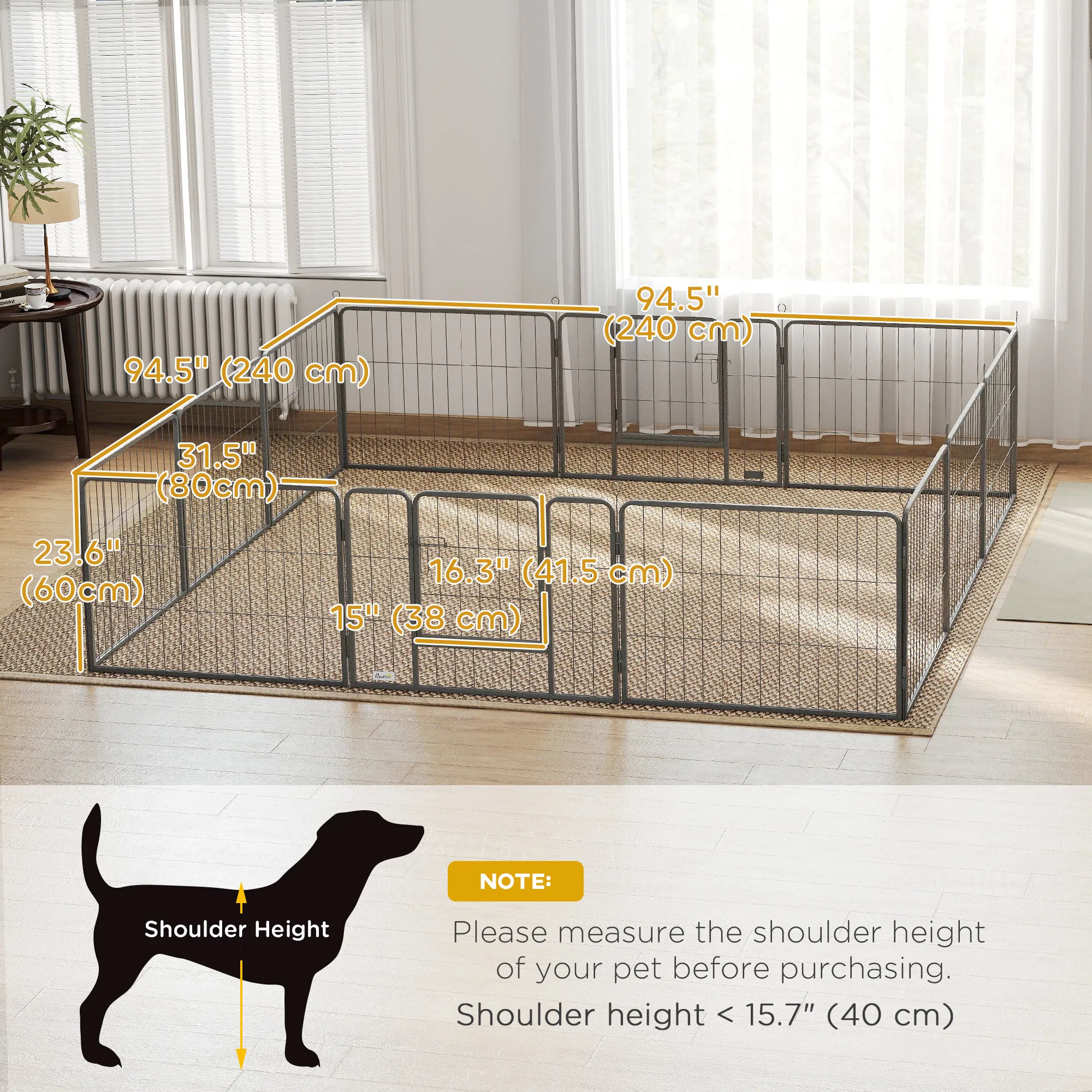 Dog Playpen, 31.5"W Heavy-Duty Metal Puppy Play Pen, Pet Exercise Fences for Outside and Indoor, DIY Design with Door for Small Dogs, 12 Panels, 23.5"H — image 3