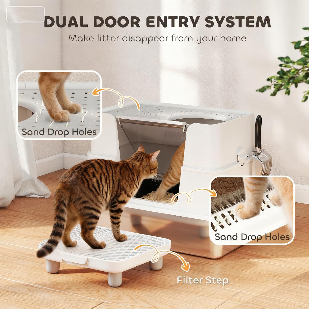 Caja de Arena para Gatos, Entrada Superior e Inferior con Tapete Retirable — imagen 5
