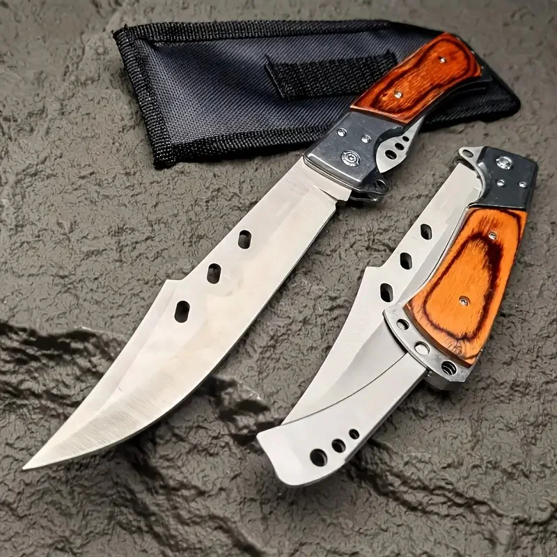 Outdoor Folding Knife, Tri-fold Knife with Nylon Sheath, Men's Knife. Suitable for Outdoor Camping, Wilderness Exploration
