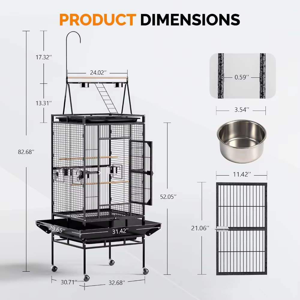 Jaula de 83" para Pájaros con Parte de Juego, Caja de Hierro Forjado con Ruedas, Jaula de Pájaros para Loros, Cotorras, Loris, Pinzones y Canarios — imagen 5