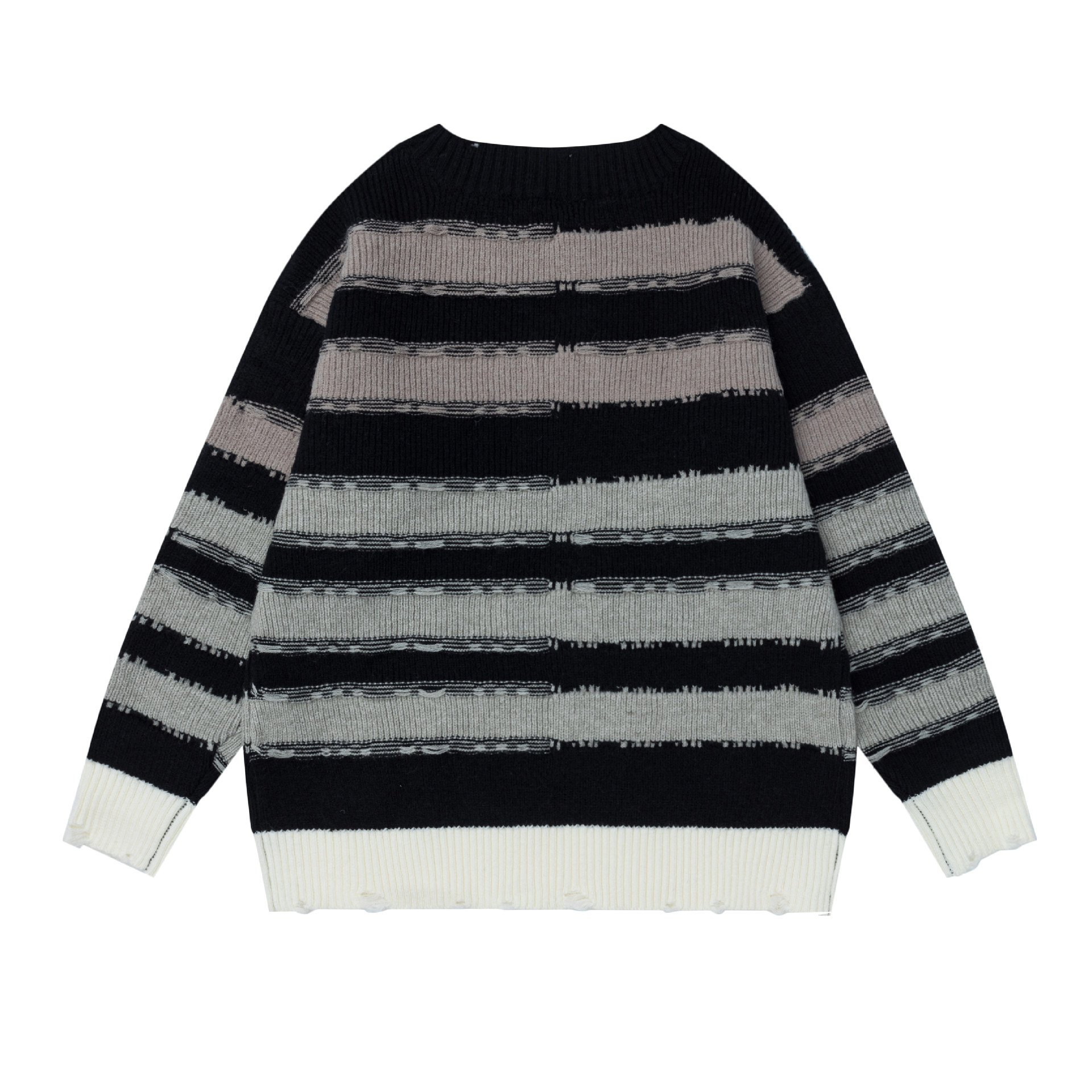 Striped hand-painted cat round neck sweater — image 5