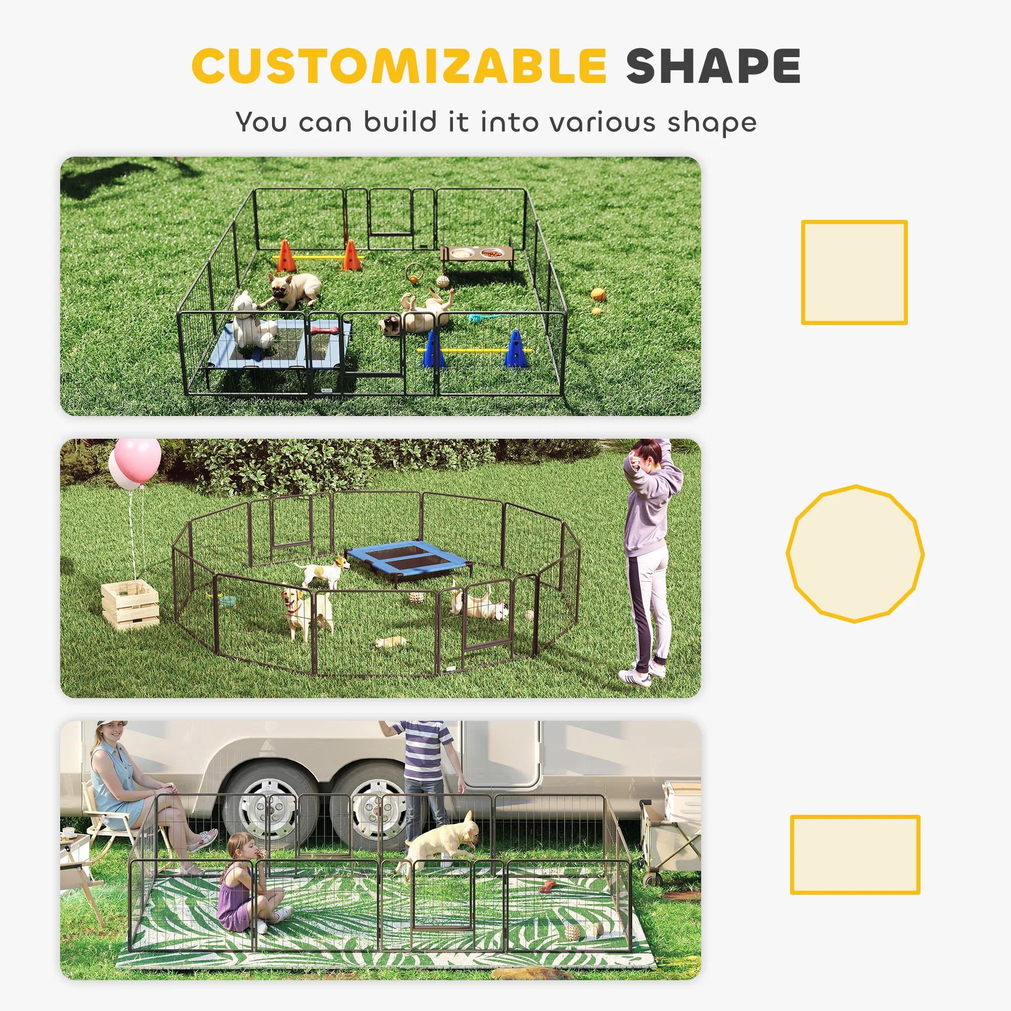 Dog Playpen, 31.5"W Heavy-Duty Metal Puppy Play Pen, Pet Exercise Fences for Outside and Indoor, DIY Design with Door for Small Dogs, 12 Panels, 23.5"H — image 6