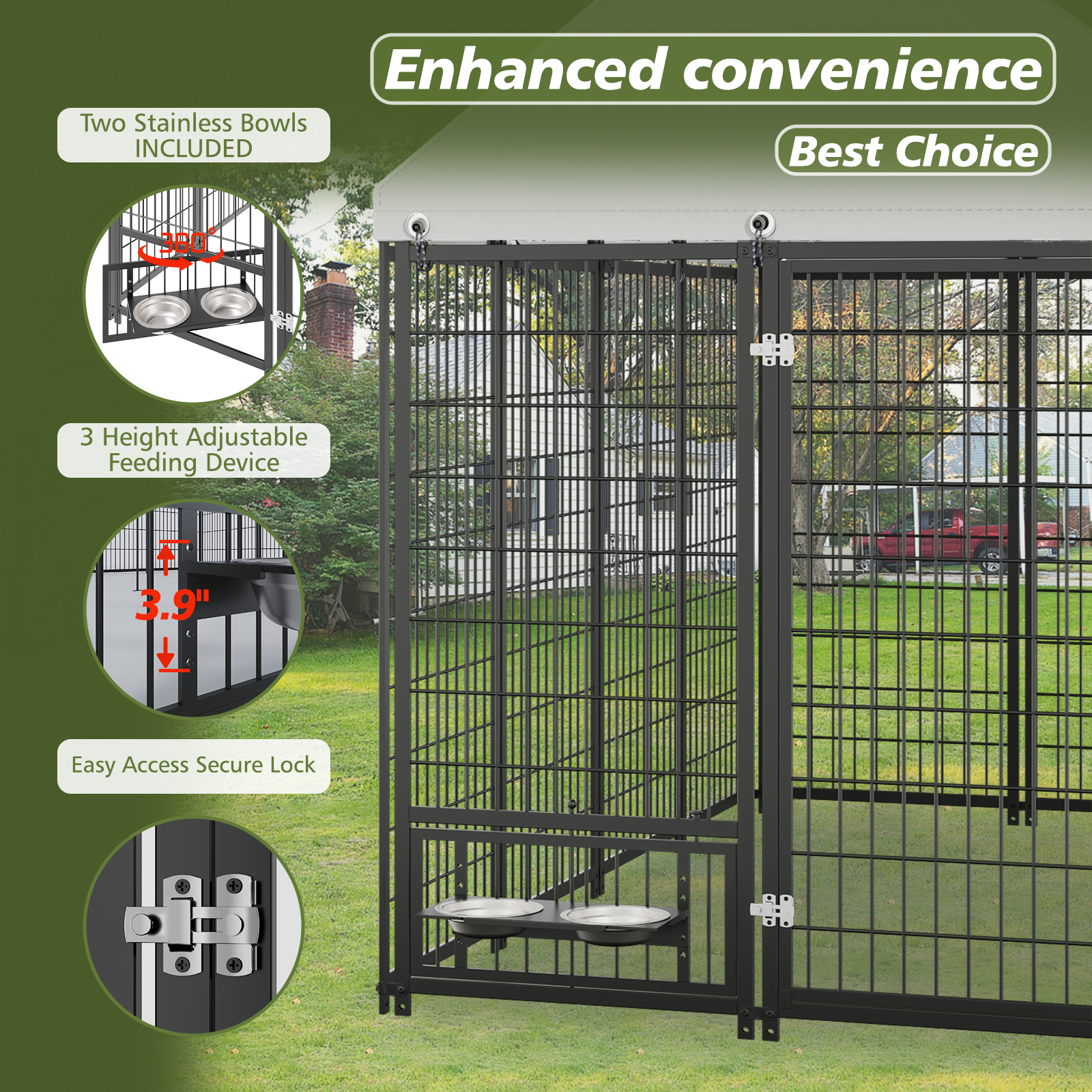 Casa para Perros Grande Exterior Jaula de Animales Cárcel de Mascotas Metal con Techo Cubierta. 7.94'L x 4.13'W x 5.95'H — imagen 3
