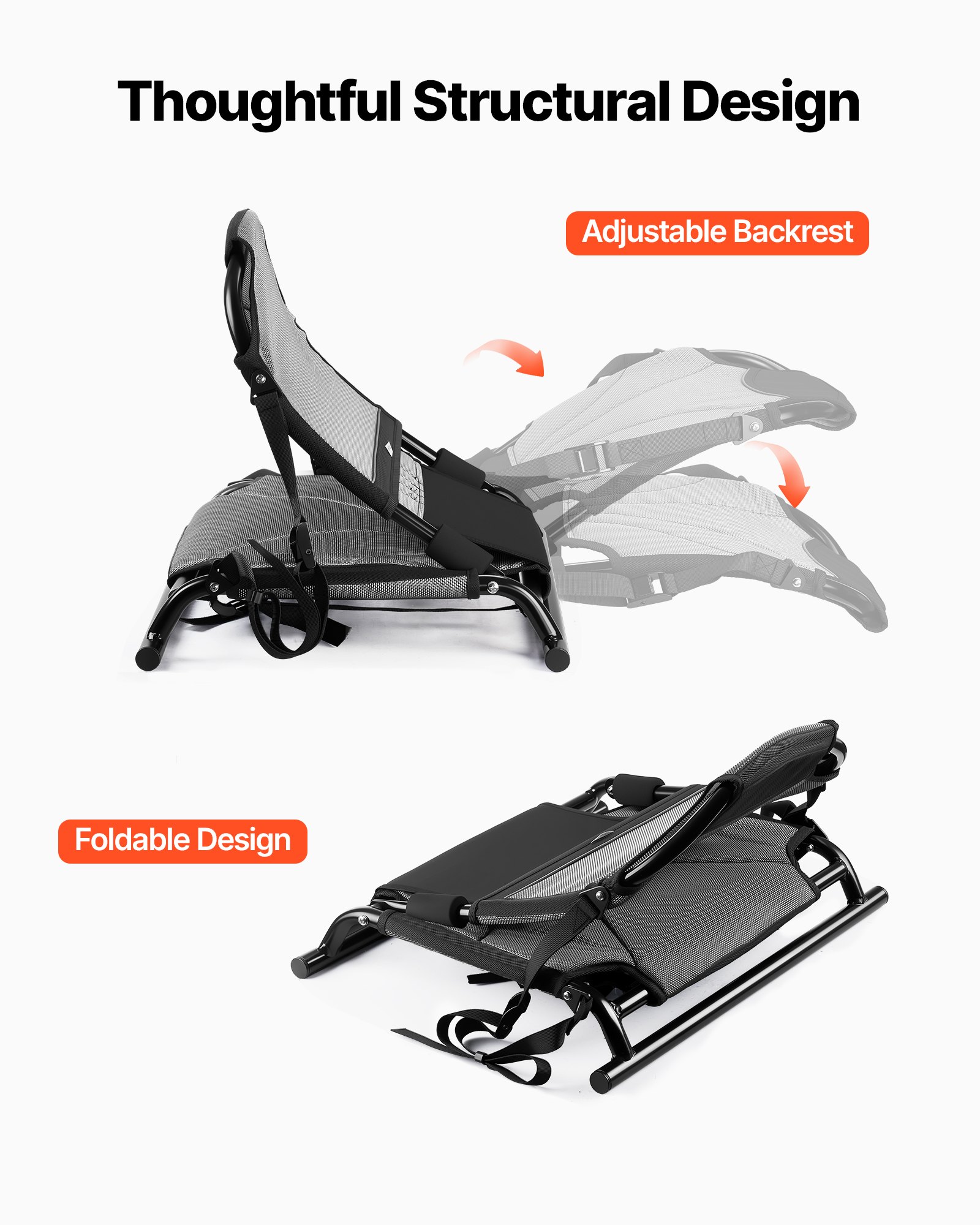 Asiento de Kayak 1 Unidad, Altura Elevada 3,3 cm, Universal Foldable con Soporte Lumbral Ajustable para Kayaks Sit-on-Top/Pesca/Inflables y Canoas — imagen 5