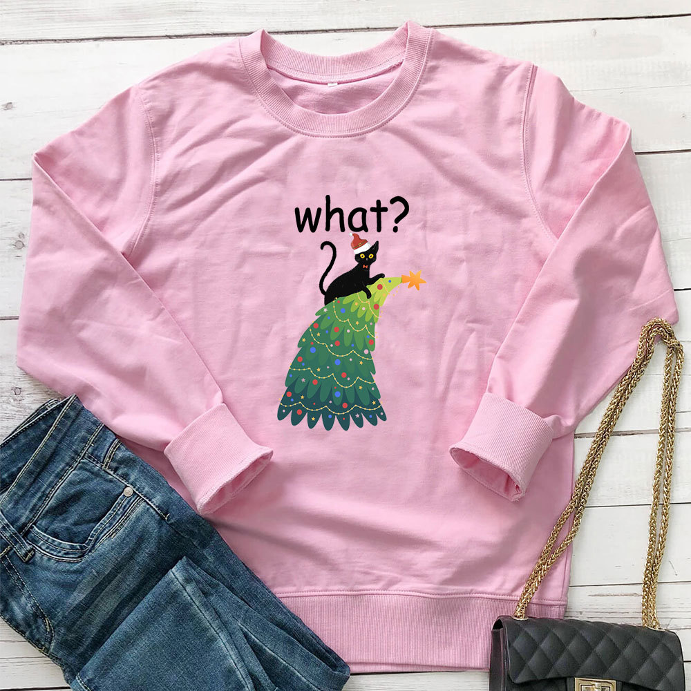 Cat printed Christmas tree printed hoodie — image 4