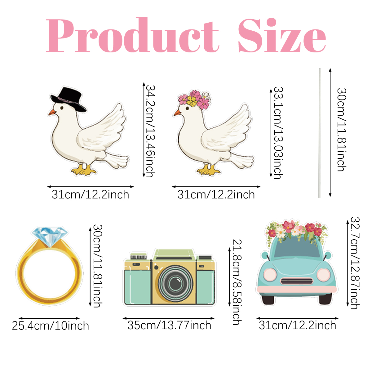 5 Piezas de Letreros de Jardín para Fiesta de Bodas con Estacas, Diseño de Paloma, Anillo y Cámara, Decoración de Camino, Letrero de Bienvenida de Plástico para Recepción, Grandes Accesorios de Fondo para Photo Booth de Despedida de Soltera, para Bodas P — imagen 9