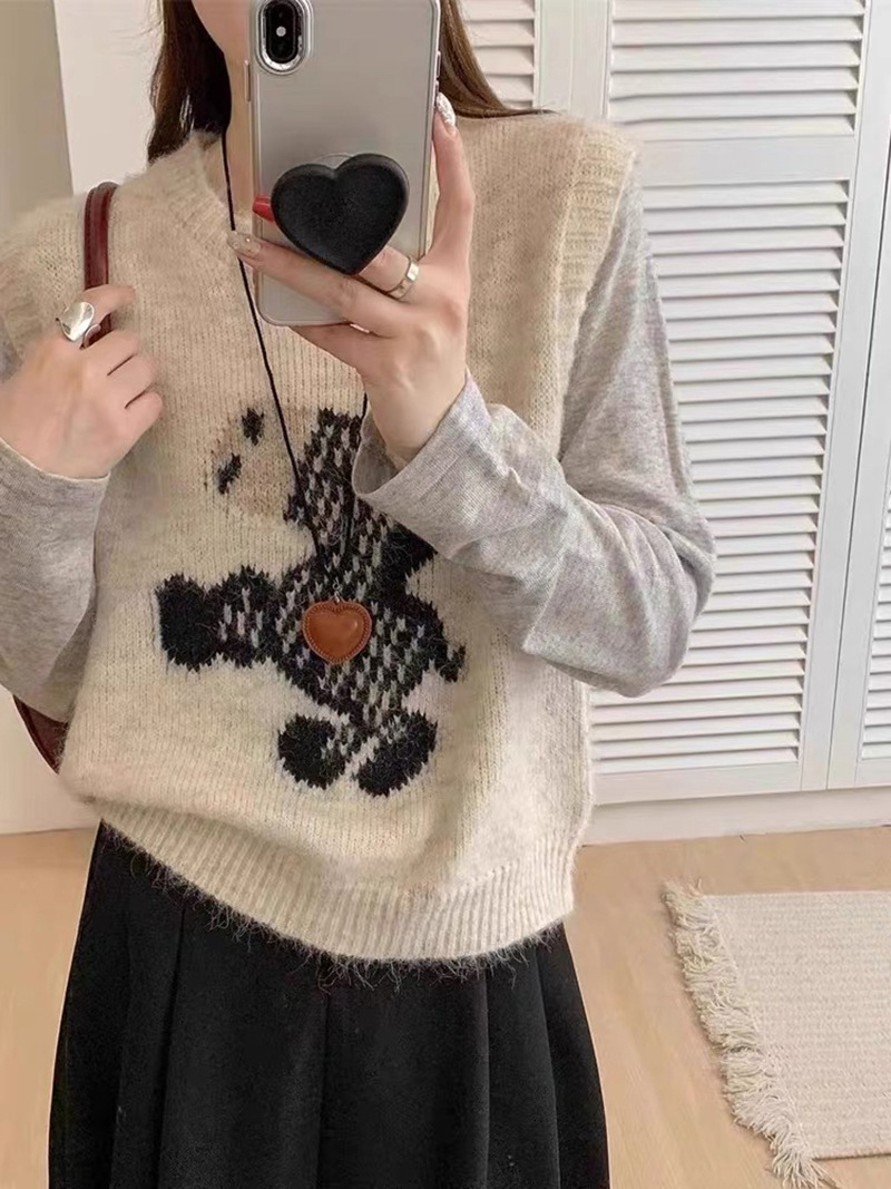 Women's Vintage Horse Jacquard Knit Vest Sleeveless Soft Layering Sweater Vest — imagen 7