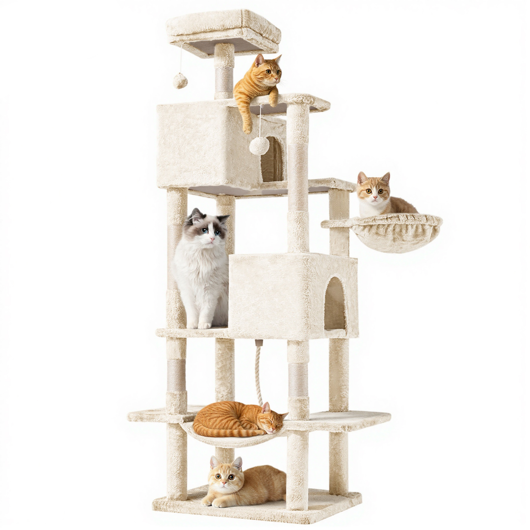 Torre para Gatos de Gran Tamaño, Plataforma Multigato con Hammock y Casa para Gatos Individuales — imagen 13