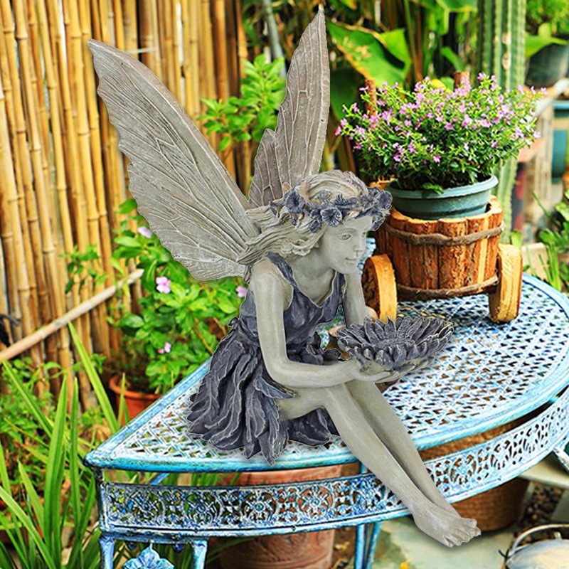 Flower Fairy Statue Angel Garden Goddess Bird Feeder Sculpture Decoration Garden Lawn Courtyard Resin Crafts — image 5