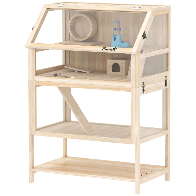 Wooden Hamster Cage With Detachable Lower Floor, Storage Shelf, Hut, Seesaw, Exercise Wheel, Ramps For — imagen 1