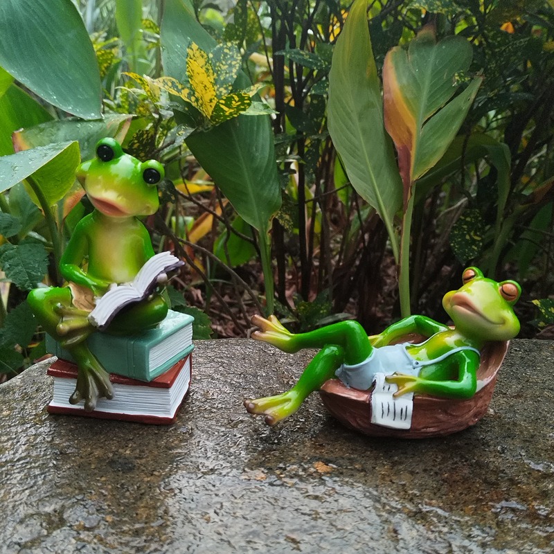 Reading Frog Desktop Courtyard Garden Decoration — imagen 8