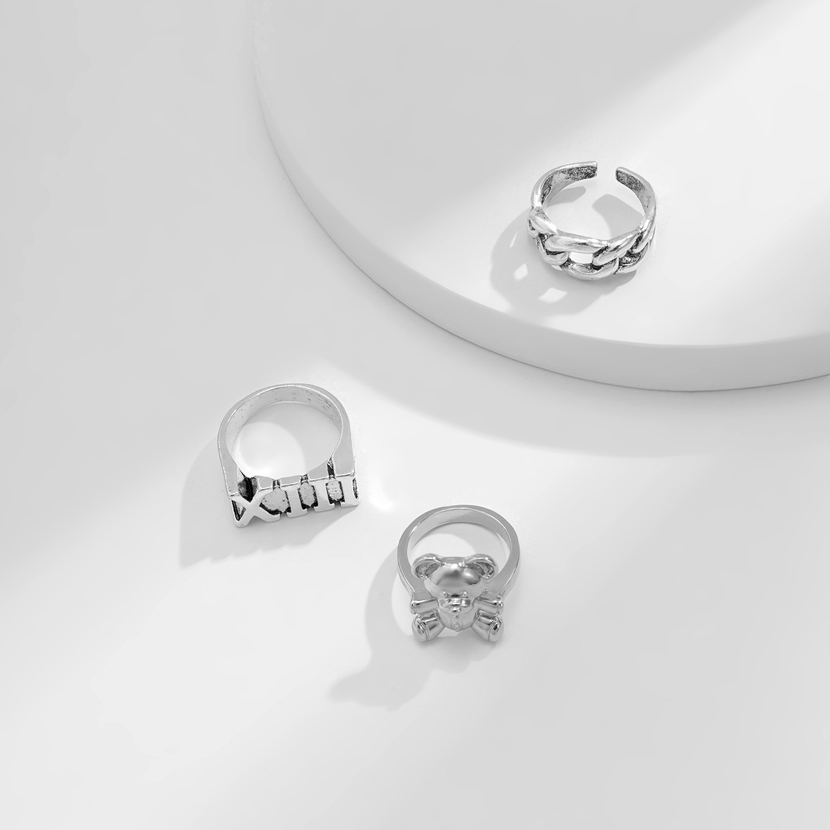 Jewelry Creative Bear Metal Geometric Ring Set Retro Roman Numerals Simple Hand Jewelry for Men — image 6