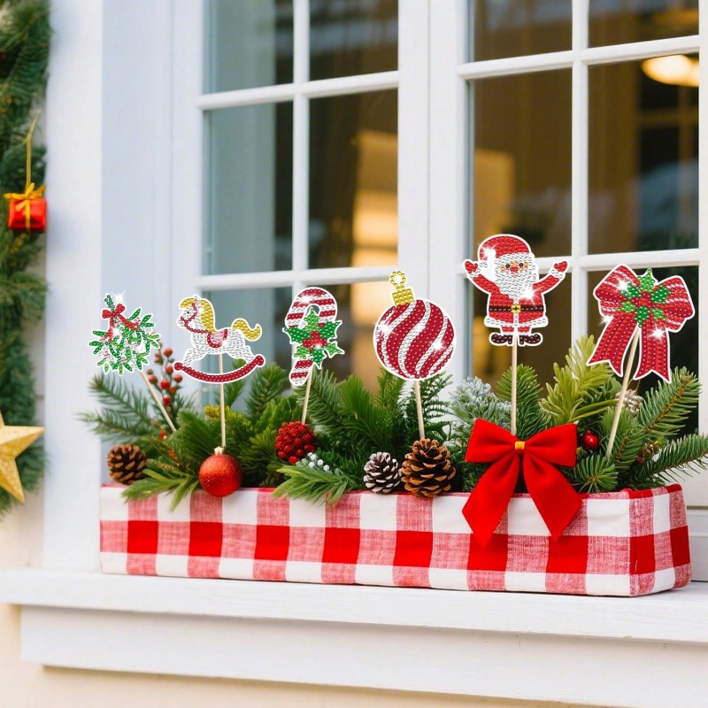 12 Sets de Kits de Arte con Diamantes Navideños para Decoración de Jardín, Estacas de Santa Claus, Muñeco de Nieve, Reno y Hombre de Jengibre, Manualidad de Pintura con Diamantes, Kits para Decoración de Jardín y Hogar en Navidad — imagen 3