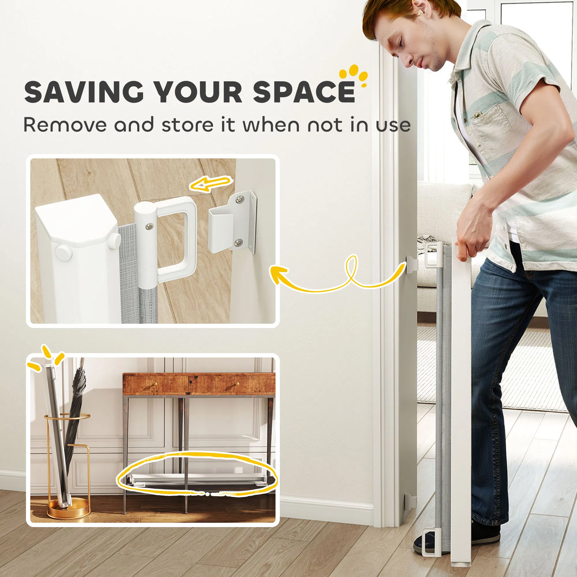 Retractable Pet Safety Barrier Gate, Flexible and Extensible for Stairways Doorways Hallways, Grey — image 4