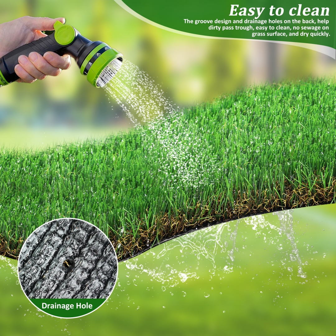 Alfombra de Césped Artificial para Exterior de 3FTx10FT, Rollo de Pasto Falso Grueso y Realista para Decoración de Patio, Balcón y Jardín, Tapete de Drenaje para Perros y Mascotas, 1.38" de Altura de Fibra — imagen 13