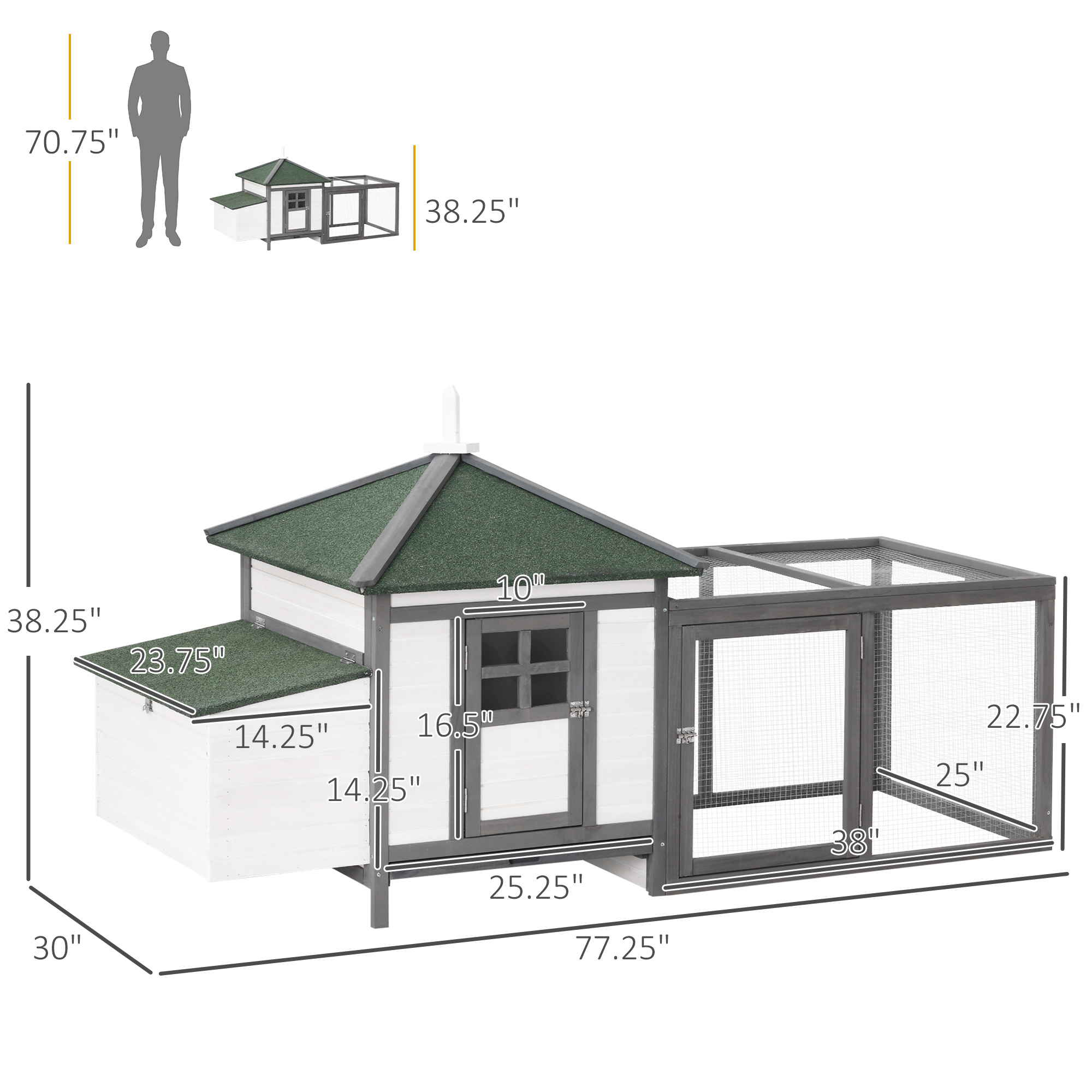 77" Wooden Chicken Coop With Nesting Box, Cute Outdoor Hen House With Removable Tray, Ramp Run, For Garden Backyard, Gray — imagen 2