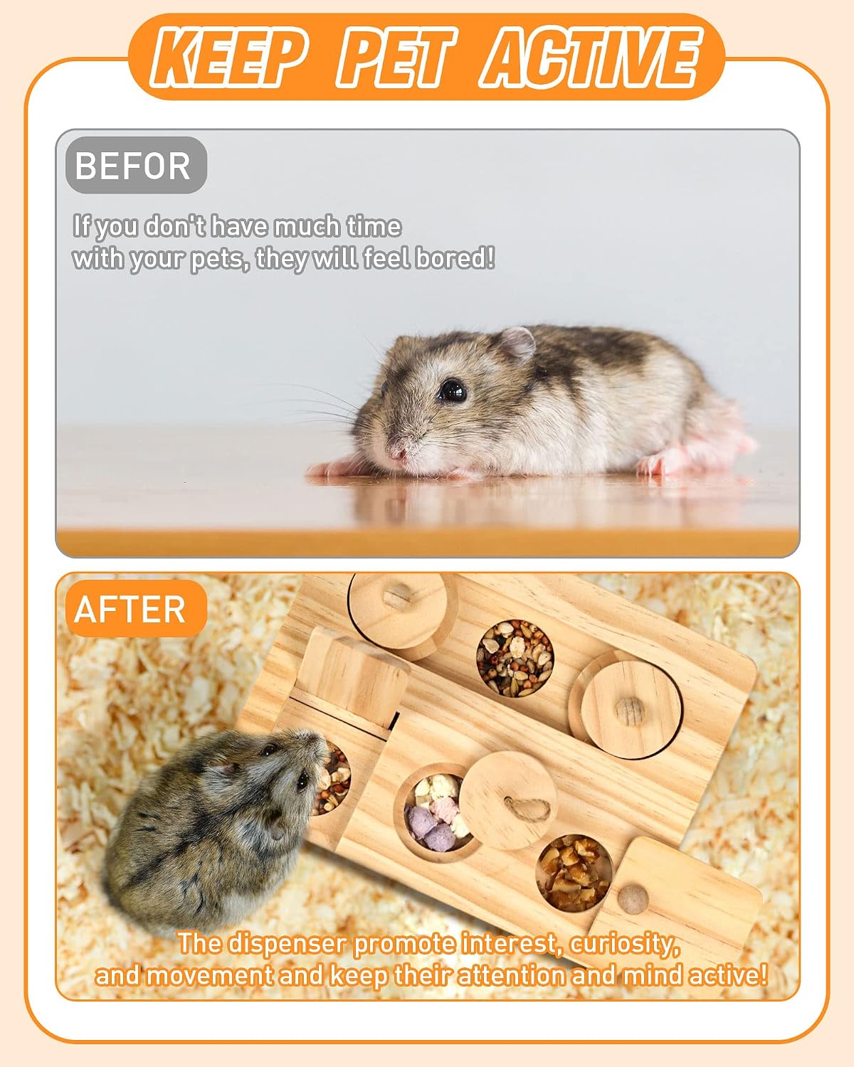 6-in-1 Small Animal Foraging Toys, Wooden Interactive Enrichment Set With Treat Dispenser For Guinea Pigs, Hamsters And Rabbits — image 4