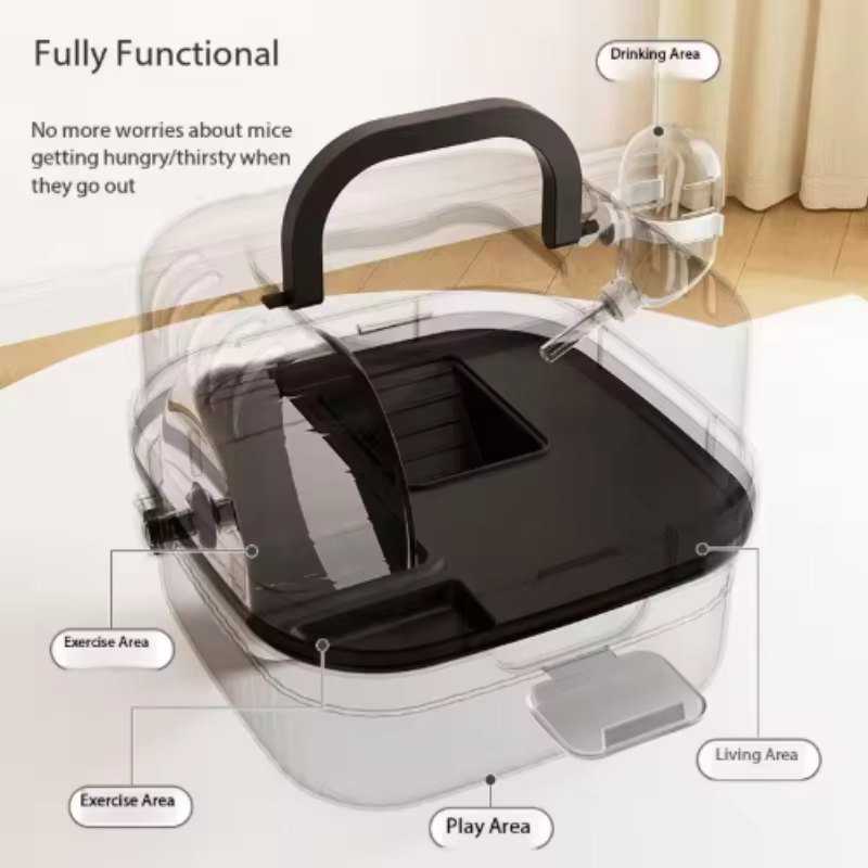 Large Capacity Chinchilla Cage with Water Translucent Hamster Travel Carry Case Breathable Small Animal Carrier Hamster Habitat — image 3
