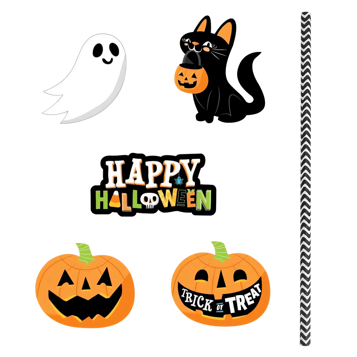 Set Of 25Pcs Halloween Party Striped Decorative Straws Disposable Drinking Straws Paper Straw Decor Happy Halloween Ghost Lantern Black Cat Halloween Party Supplies — image 10