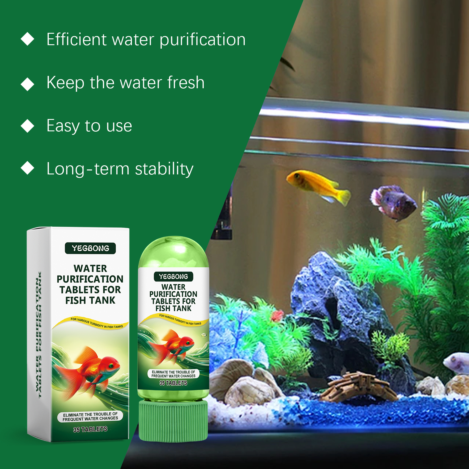 Yegbong Aquarium Water Purification Tablets, Water Quality Dedicated To Clean Deodorizing Algae Stains Sludge Clear Fish Pond — image 4