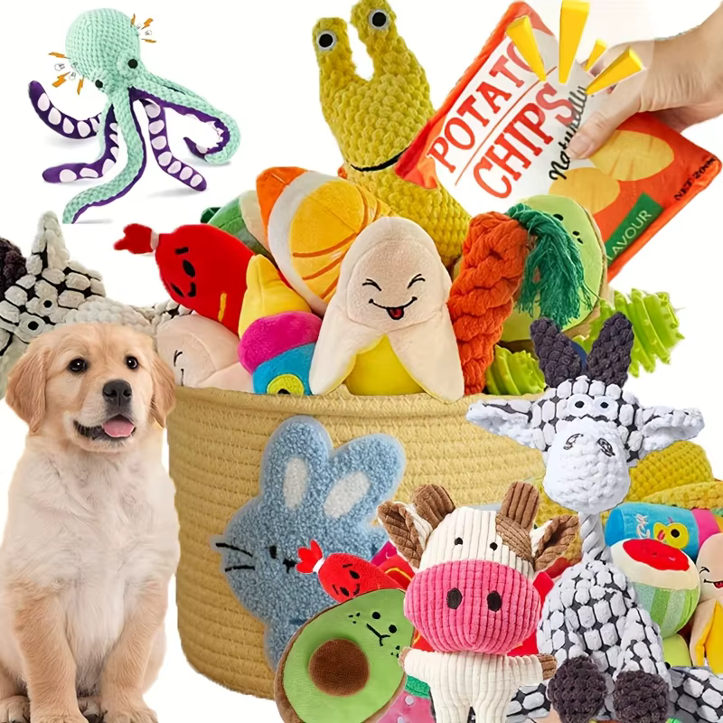 Plush Pet Toy Set, Large Gift Pack of Squeaky Toys for Small Dogs—squeaks, helps clean teeth, keeps your dog entertained — image 1