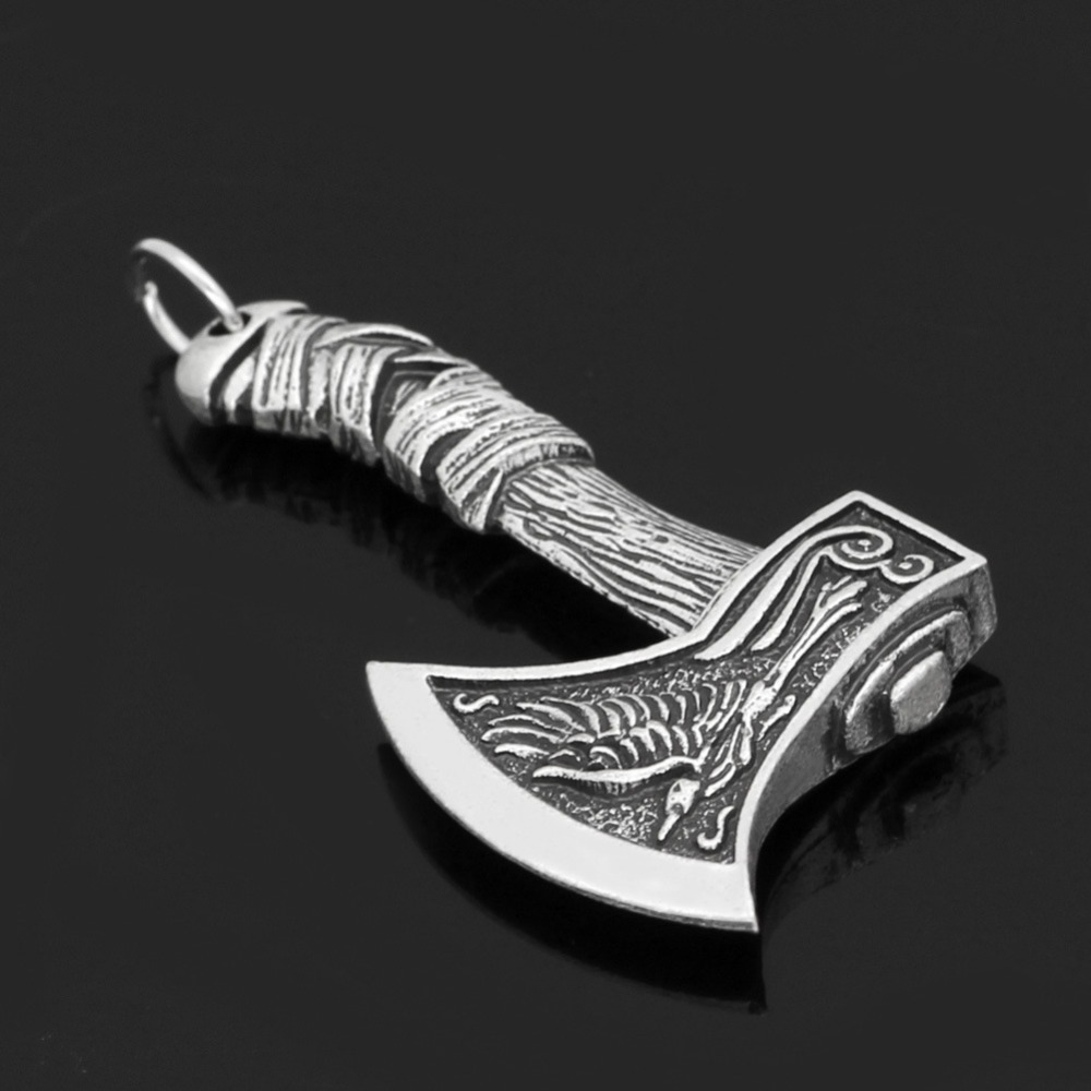 Pulsera de Cinto Vikingo con Lobo y Cuervo en Runas, Pendiente de Hacha Nórdica Joyería — imagen 3
