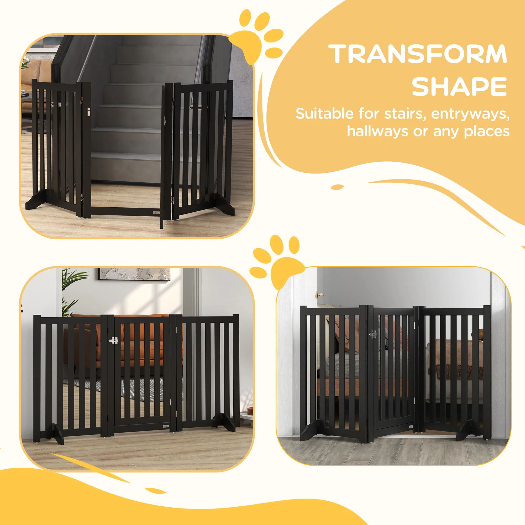 3-Panel Foldable Dog Gate with Feet for Medium Dogs and Below, Black — image 2