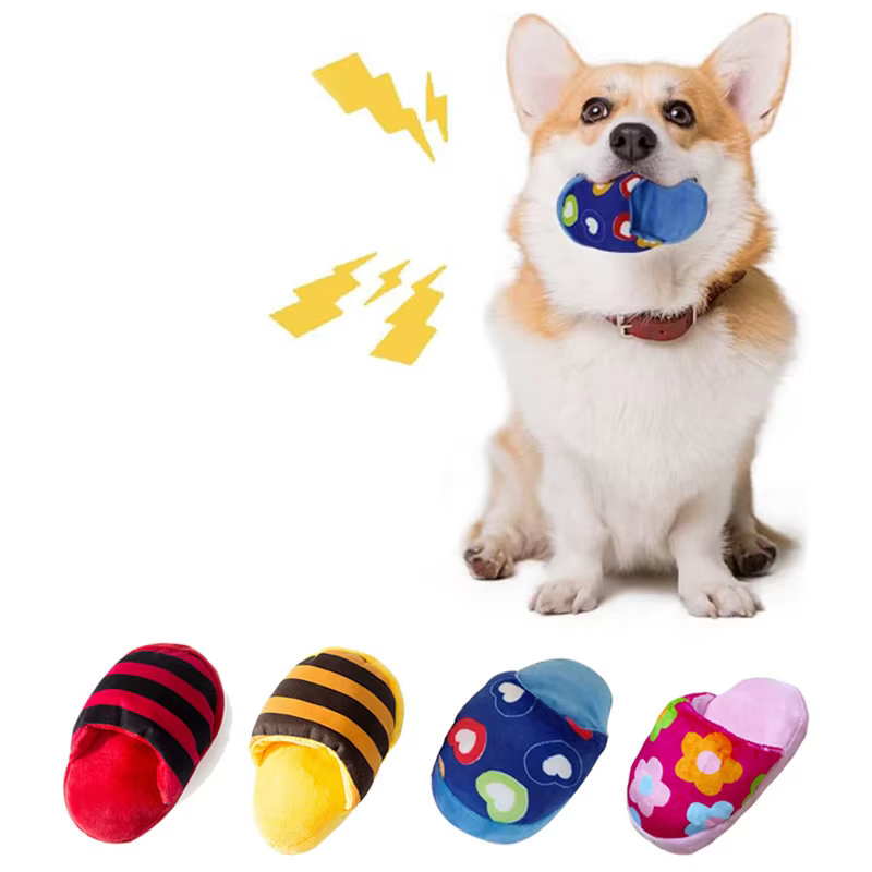 Durable Squeaky Plush Cartoon Dog Toy Cute Slipper Shape Plush Toys for Puppy Pet Interactive Teeth Training Toy Dog Accessories — image 1
