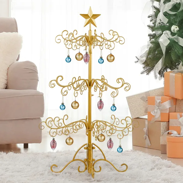 Wrought Iron Christmas Tree, Metal Ornament Display Tree Stand For Holiday Party Home Decor, Indoor & Outdoor Decor Hanger, Gold — image 4