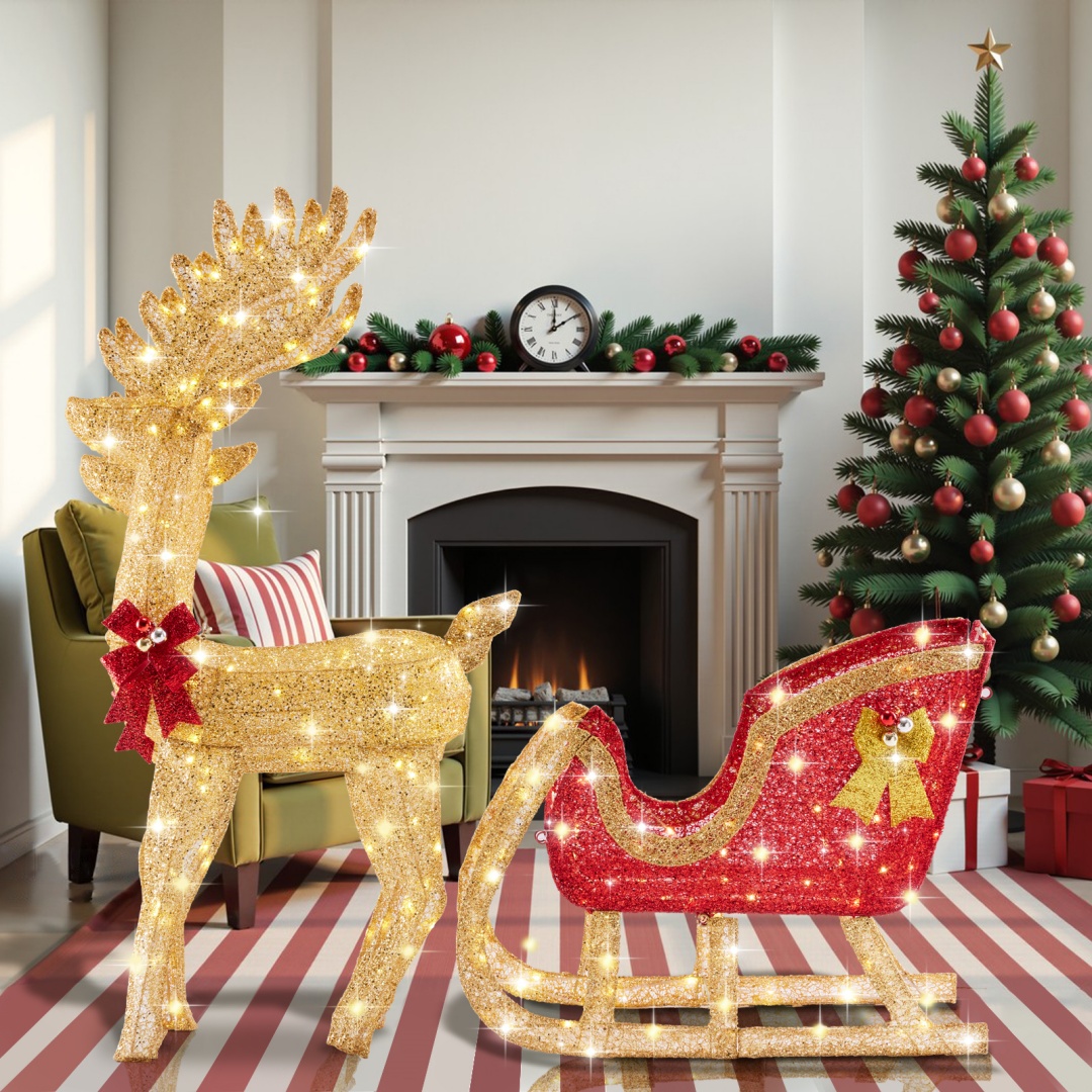 Decoración para Patio de Navidad con Renos y Carros de Remolque — imagen 1