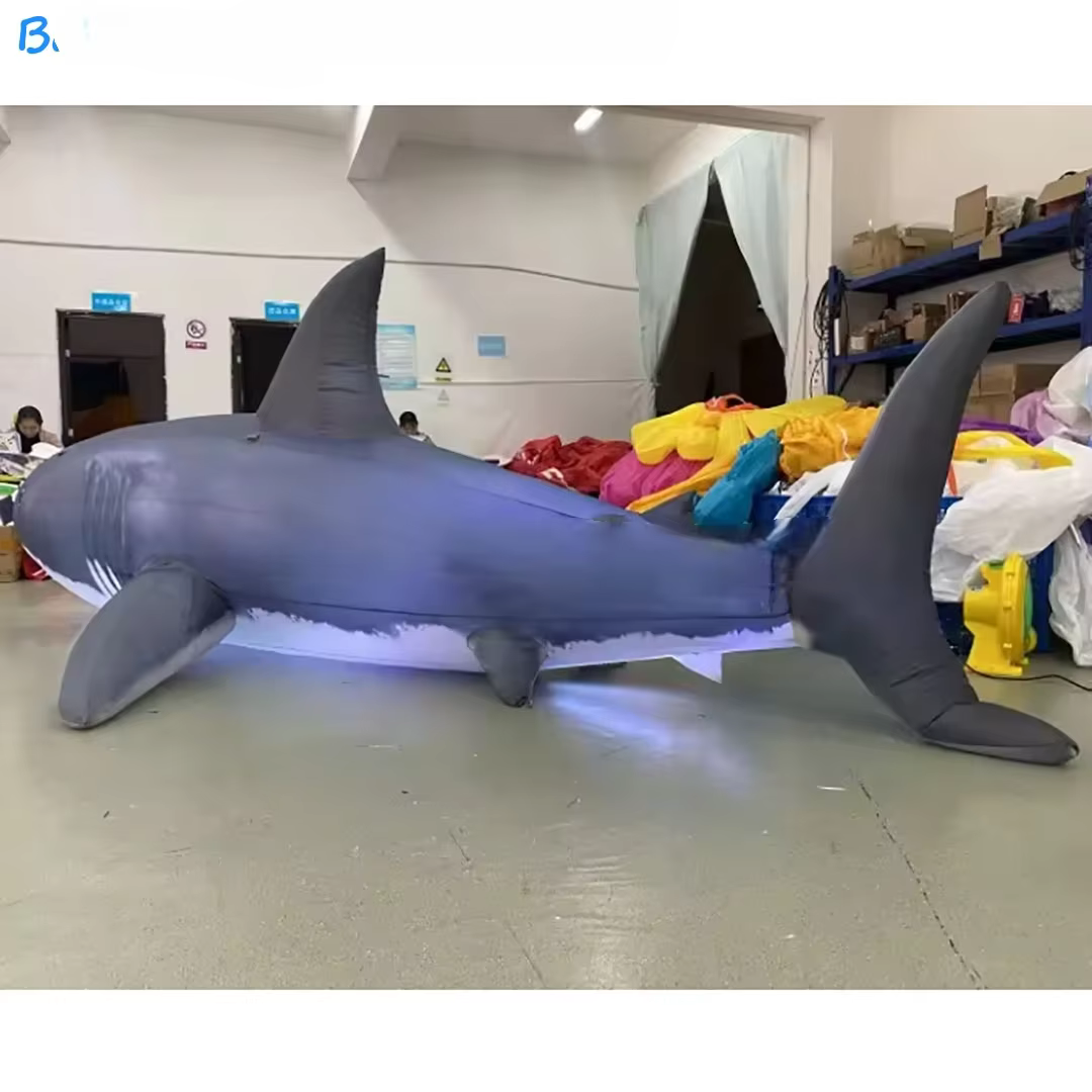 Inflatable Decoration with Led Light, Air - blow Marine Fish - shaped - 4m Inflatable Shark, Ideal Prop for Theme Event and Nigh — image 1