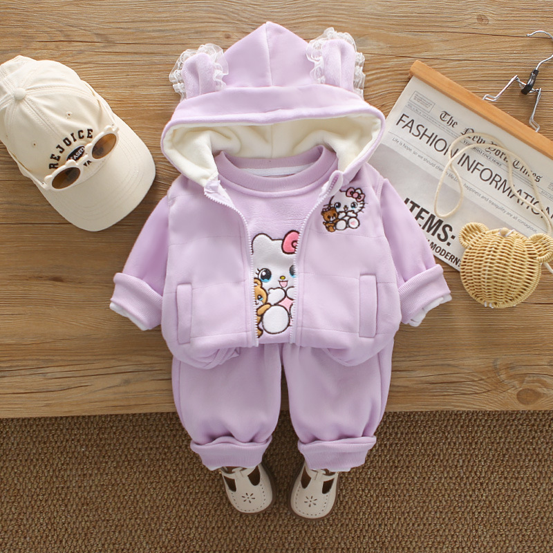 Girls Autumn Winter 3-Piece Set with Cat and Bear Print for Toddlers — image 9