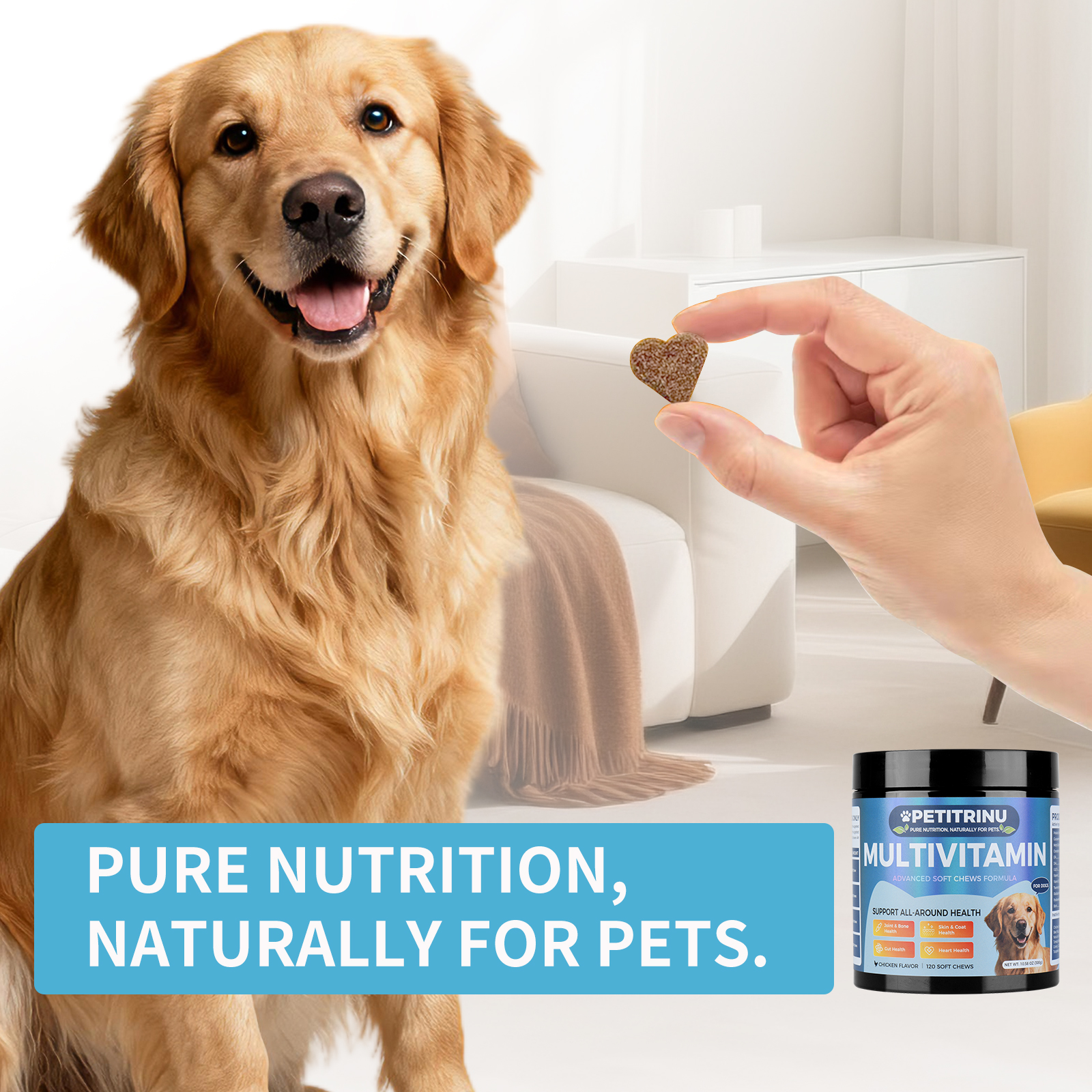 Suplementos para Perros PETITRINU - Bocadillos Suaves de Pollo, 120 Unidades, Apoyo para Articulaciones y Huesos, Piel y Pelaje, Intestinos, Corazón: Salud Integral para Canes — imagen 4