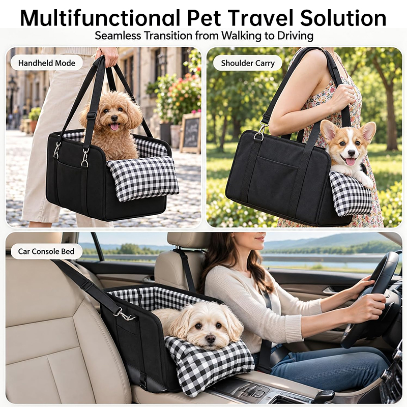 Car Mounted Pet Car Seat – Portable Small Dog Grid Seat with Soft Cushion & Seat Belt, Dog Car Accessories — image 6