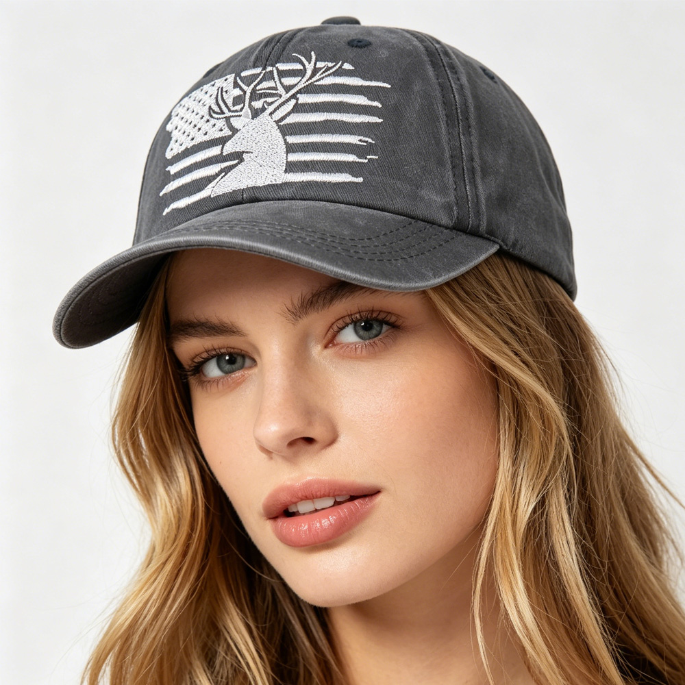 2pzs Gorra de Béisbol Bordada con Ciervo y Bandera Americana - Gorra de Algodón Lavado Estilo Vintage, Ajustable, Sin Estructura y de Perfil Bajo, Gorra para Caza y Actividades al Aire Libre para Hombres y Mujeres — imagen 1