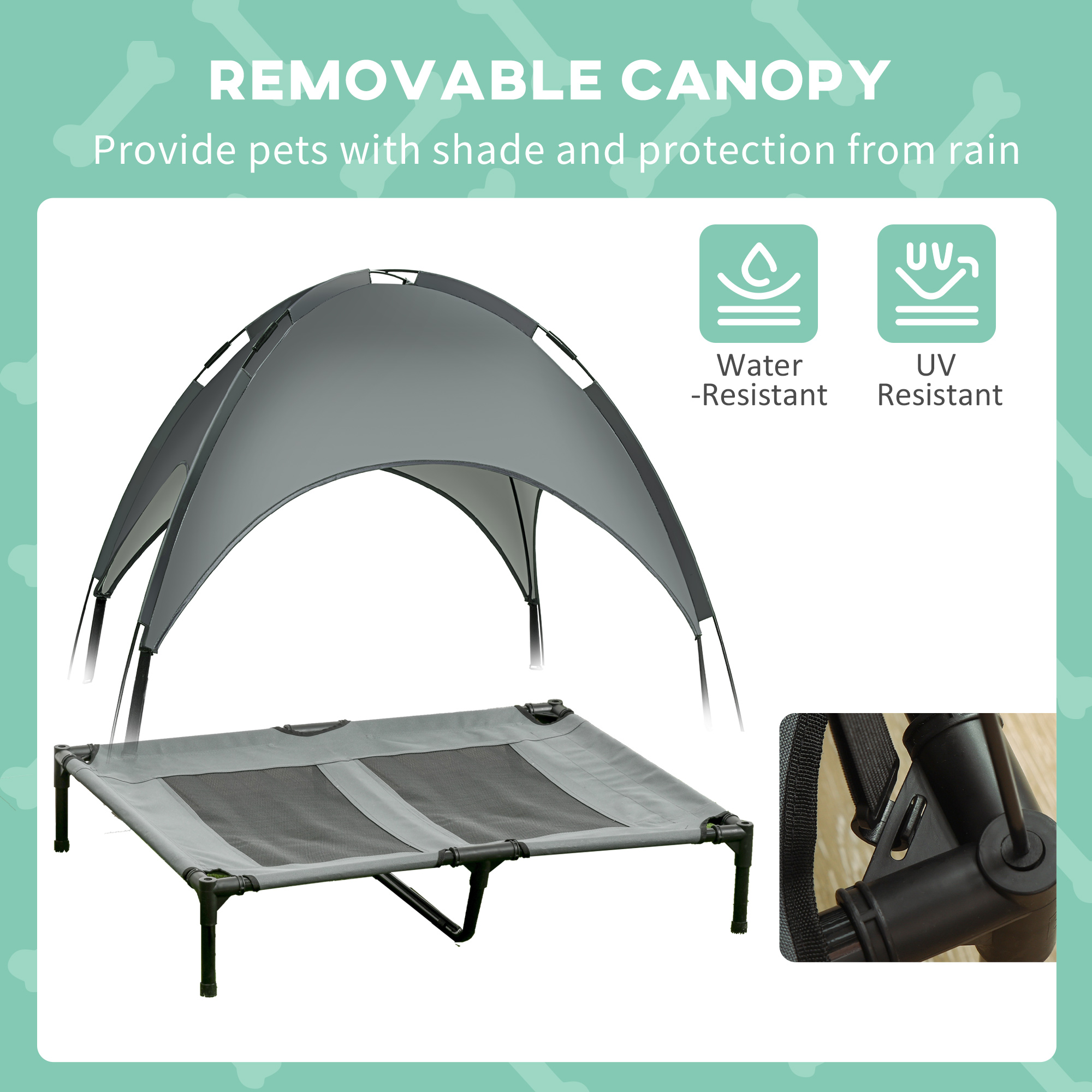 Elevated Dog Bed with Removable Canopy, Outdoor Dog Cot with UV Protection Canopy Shade, 36 inch Large Pet Bed for Camping, Gray — image 8