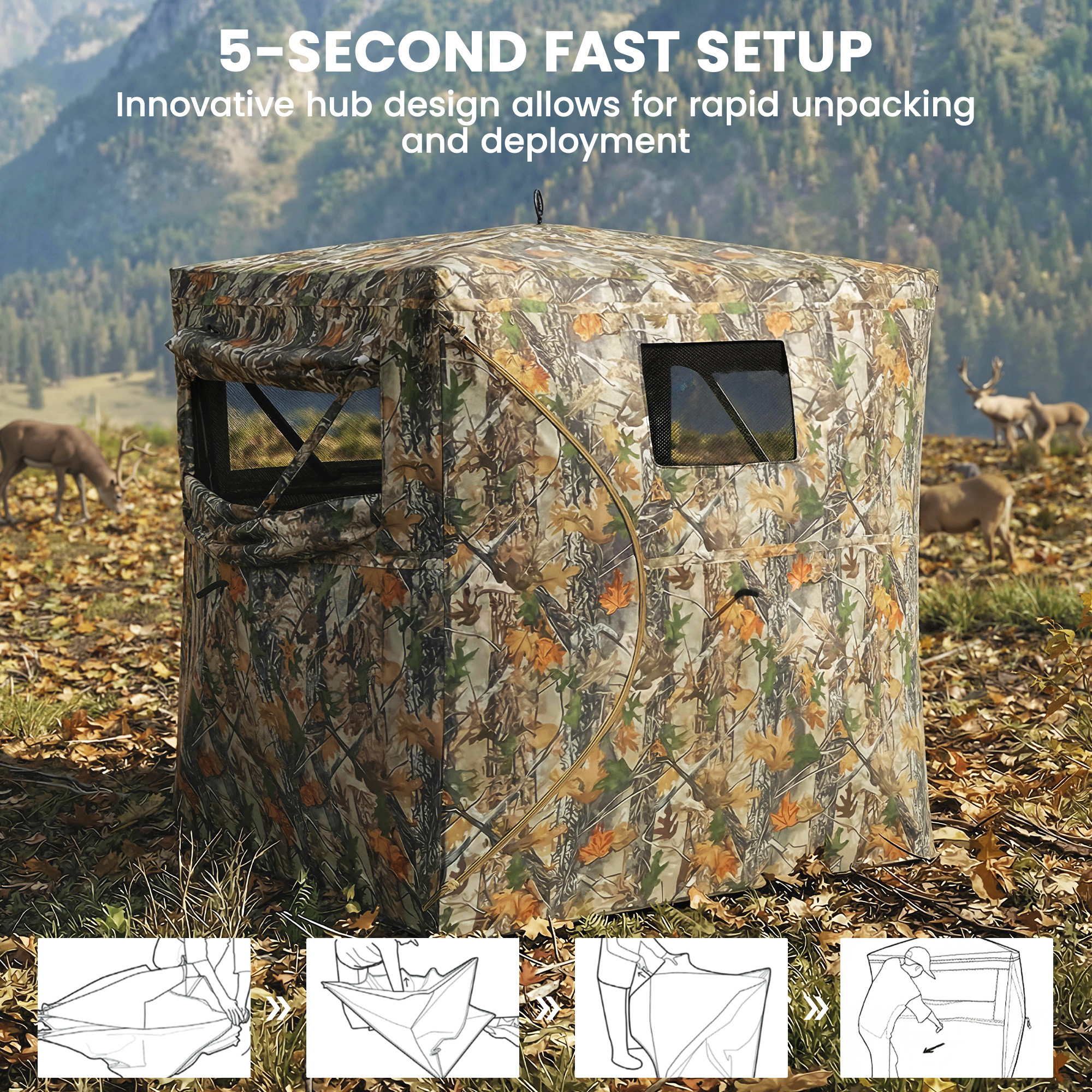 Hunting Blind for 2 Person, See Through Pop Up Blind with 270-Degree View, Windows for Deer Hunting, Camouflage — image 5