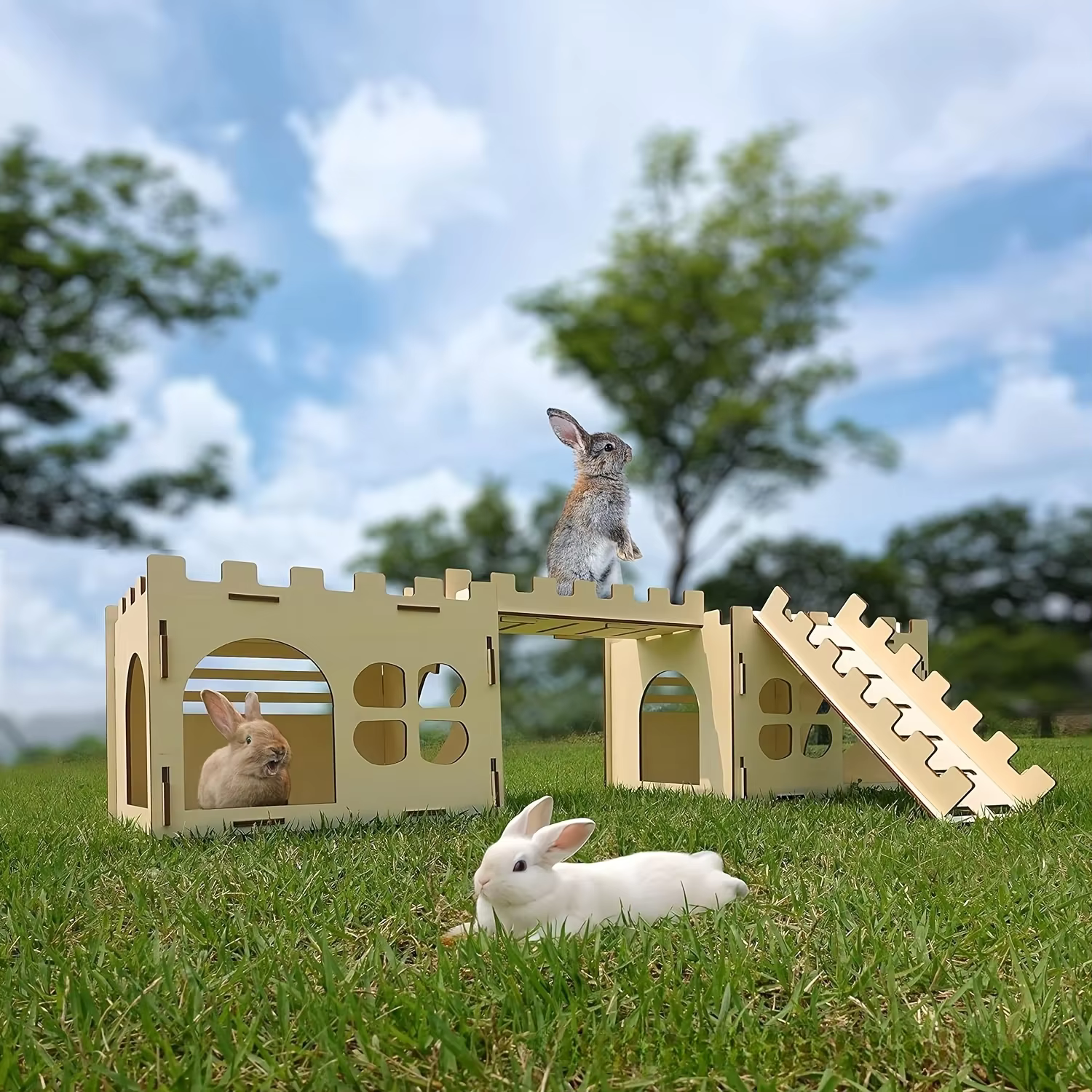 Detachable Rabbit Castle Hiding Place Wood Evading House Toy Decoration for Guinea Pig Rabbit Totoro Hedgehog — image 6