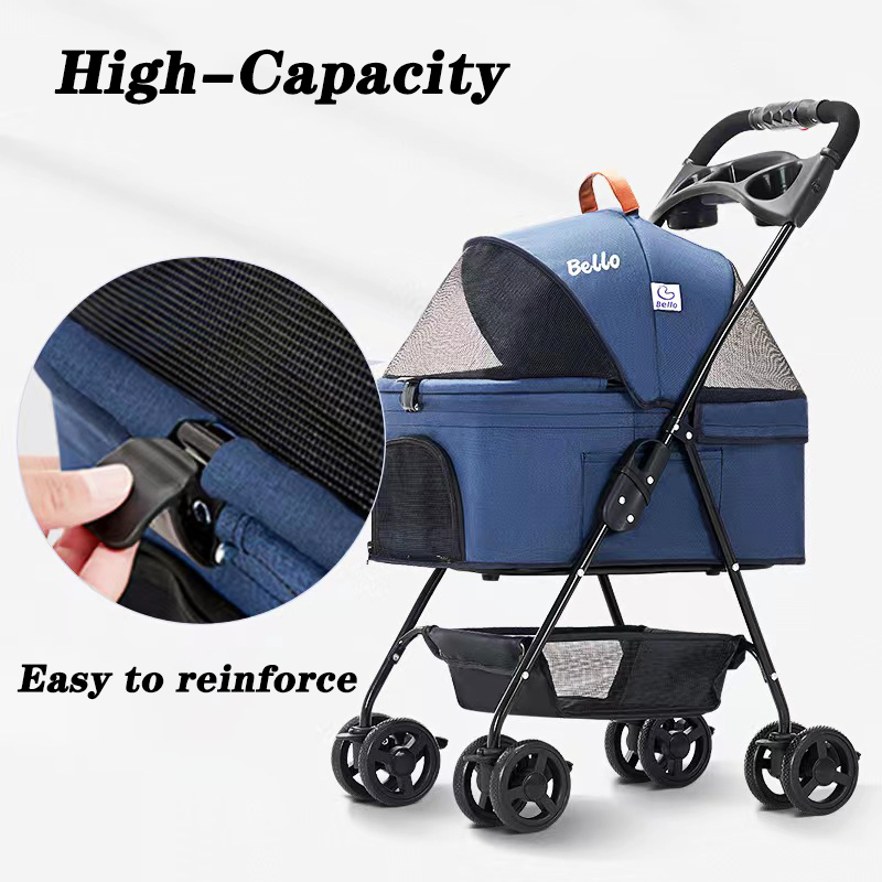Walk The Dog Pet Stroller Teddy Dog Four Wheel Wan fold To The Stacked Stroller Cats Can Be Separated From The Stroller — image 2