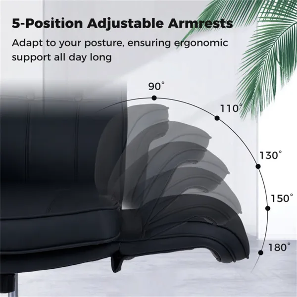 Silla Cruzada con Reposabrazos Ajustable en 5 Posiciones, Silla de Escritorio Giratoria de Cuero Resistente a Rasguños de Gato con Bolsillos Laterales — imagen 3
